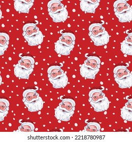 Watercolor Santa Claus portrait and snow texture seamless pattern for wrapping paper, fabric, card, party invitation or notebook cover. - Powered by Shutterstock