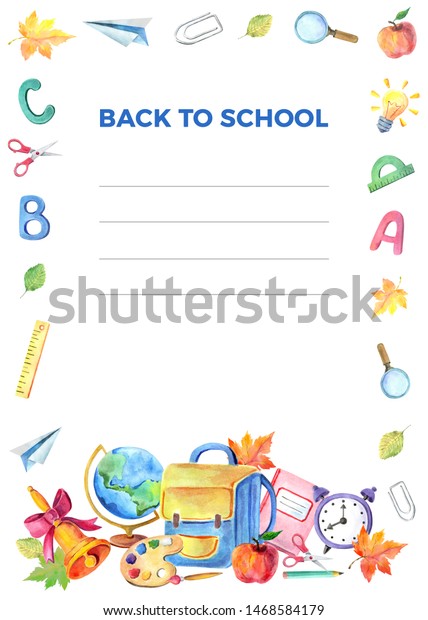 Watercolor School Education Elements Frame Back Stock Illustration ...