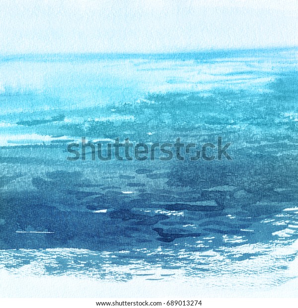 水彩海背景 手绘画 夏季海洋景观 库存插图