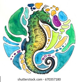 Watercolor seahorse