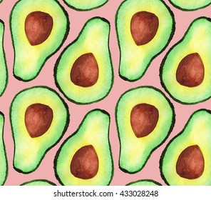 watercolor seamless avocado pattern hand painting on gentle background