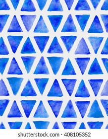 Watercolor Seamless Blue Triangle Pattern.