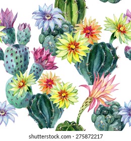 Watercolor Seamless Cactus Pattern