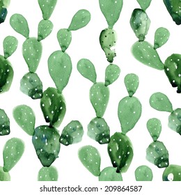 Watercolor Seamless Cactus Pattern Background