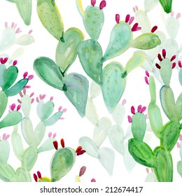 Watercolor Seamless Cactus Pattern Background