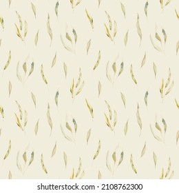 Watercolor seamless cozy pattern with dry and green leaves. Spring trendy background. Hand drawn Rustic style. For printing on paper, packaging, textiles, banners, valentine, march, easter, wedding. Watercolor seamless cozy pattern with dry and green leaves. Spring trendy background. Hand drawn Rustic style. For printing on paper, packaging, textiles, banners, valentine, march, easter, wedding.