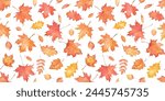 Watercolor seamless pattern with autumn falling leaves. Autumnal orange maple leaves
