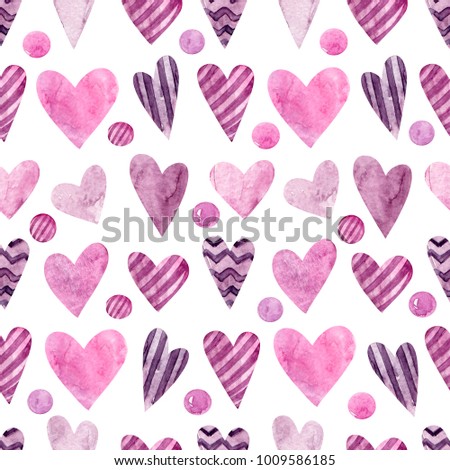 Watercolor seamless pattern. Background with sweets, candies, hearts. Valentine's Day. Love forever. 