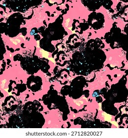 Watercolor seamless pattern with beautiful bright abstract elements and leopard spots. Colorful animalistic texture for any kind of a design. Contemporary art. Trendy modern style.
