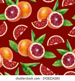 Watercolor seamless pattern blood orange on a color background.
