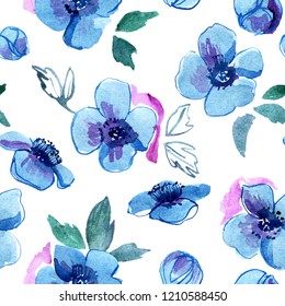 Watercolor Blue Pansy Seamless Pattern On Stock Illustration 1707547252