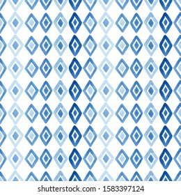 Watercolor Seamless Pattern Blue Rhombus Abstract Stock Illustration ...