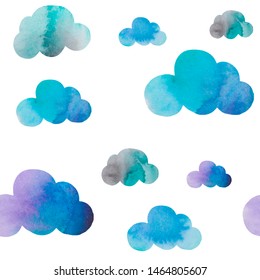 Watercolor Seamless Pattern With Blue And Violet Clouds For Textile, Wallpaper, Giftcard Etc