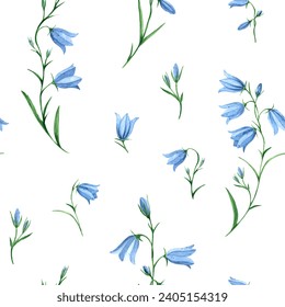 Watercolor seamless pattern of bluebells. Botanical background. Summer and spring pattern with wildflowers. Floral Botanical backdrop. Campanula, garden, meadow, delicate flowers - Powered by Shutterstock