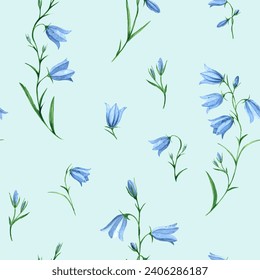 Watercolor seamless pattern of bluebells. Botanical background. Summer and spring pattern with wildflowers. Floral Botanical backdrop. Campanula, garden, meadow, delicate flowers - Powered by Shutterstock