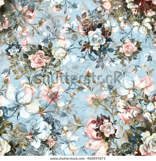 Watercolor seamless pattern bouquet of roses in bud-4. Beautiful pattern for decoration and design. Trendy print. Exquisite pattern of watercolor sketches of the flower. Toned.