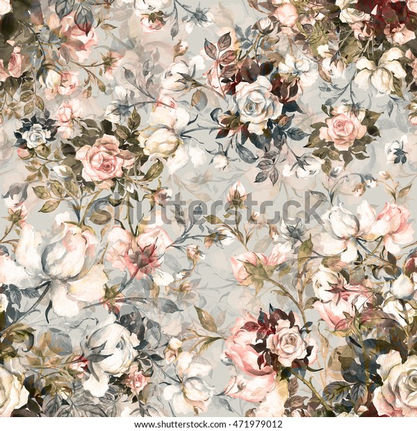 Watercolor seamless pattern bouquet of roses in bud F. Beautiful pattern for decoration and design. Trendy print. Exquisite pattern of watercolor sketches of the flower. Toned.