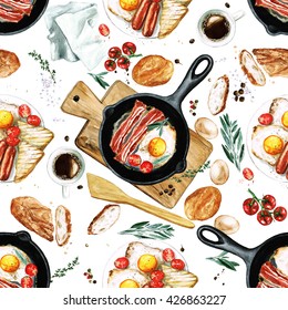 Watercolor Seamless Pattern - Breakfast