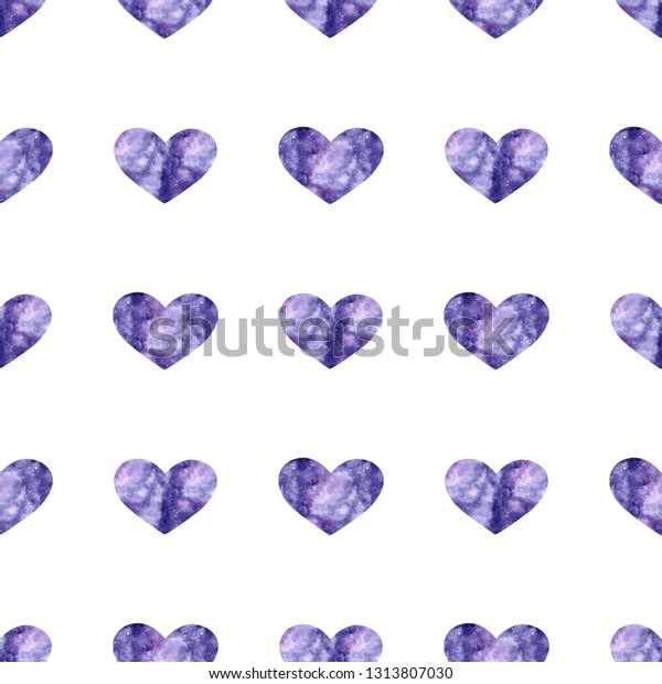 Watercolor Seamless Pattern Bright Galaxy Hearts Stock