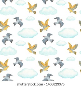 watercolor seamless pattern clouds