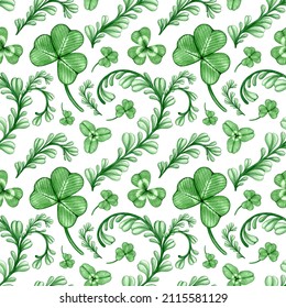 Watercolor Seamless Pattern Clover Leaves Symbol Stock Illustration ...