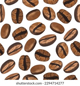 Watercolor seamless pattern coffee beans. Hand-drawn illustration isolated on white background. Perfect food menu, concept for cafe, restaurant element, recipe book, cooking graphics - Powered by Shutterstock