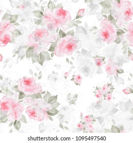 Watercolor seamless pattern cute roses, pattern for fabric and wallpaper, for design and decoration.  