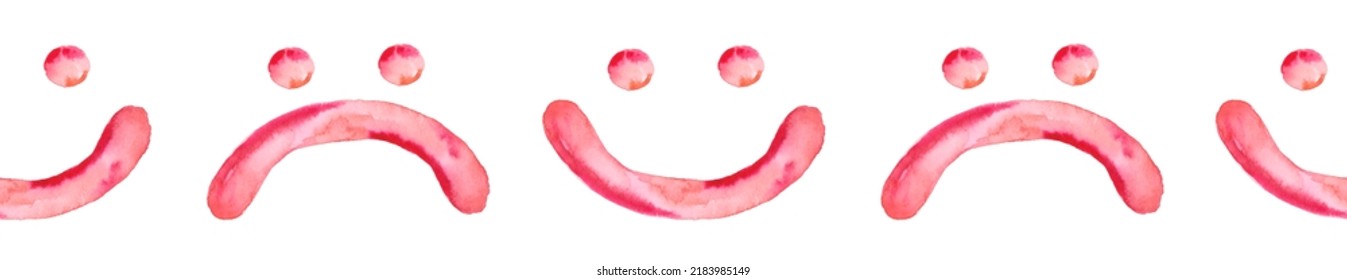 Watercolor Seamless Pattern With Cute Smiles On Beigephone Isolated Background. Red Cool Smile.Use In Textiles, Clothing, Stationery, Wrapping Paper, Notepad Covers, Phone Wallpaper