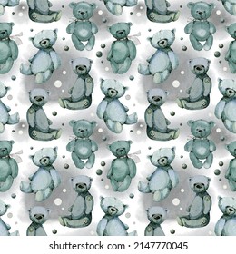 Watercolor seamless pattern  Cute teddy bear   decoration  Isolated white background 
