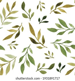 
Watercolor Seamless Pattern With Dry And Green Leaves. For Printing On Paper, Packaging, Textiles, Banners, Brochures. Template For Design. Rustic, Botanical Style. Leaf Fall, Autumn And Spring.