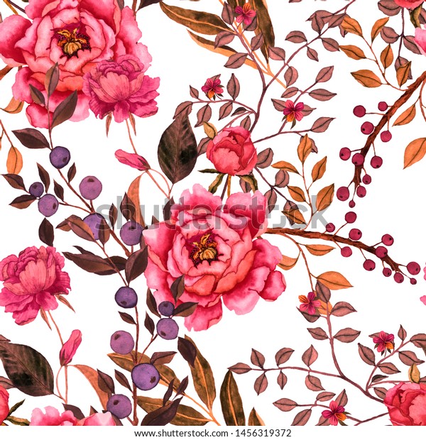 Watercolor Seamless Pattern Flowers Vintage Floral Stock Illustration 1456319372