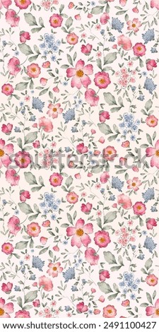 Watercolor seamless pattern with flowers.Hand drawn, not AI 