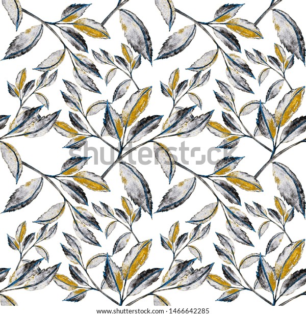 Watercolor Seamless Pattern Forest Leaves Vintage Stock Illustration ...