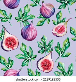 Watercolor Seamless Pattern. Fruit Pattern. Figs Seamless Pattern.Watercolor Pattern For Textile