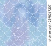Watercolor seamless Pattern with mermaid Scales in soft pastel blue colors. Illustration of background for kids designs or childish fabric. Art of ornament for baby wallpaper or textile.