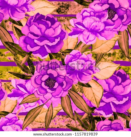 Watercolor seamless pattern with peonies. Fashion floral print.
