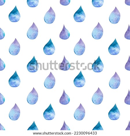 Watercolor seamless pattern of raindrops. Simple repeat print. Summer, rain, weather, drops