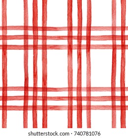 Watercolor Seamless Pattern Red  Checkered Pattern, Cage Print,