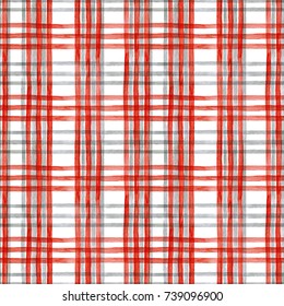 Watercolor Seamless Pattern Red - Gray Checkered Pattern, Cage Print,