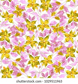 Watercolor seamless pattern with simple hand drawn flowers. Floral print.
