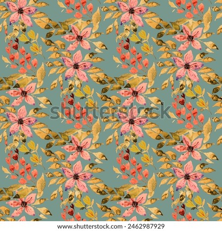 Watercolor seamless pattern with simple hand drawn flowers. Floral print.