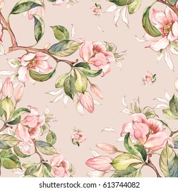 Watercolor seamless pattern of spring branches-1