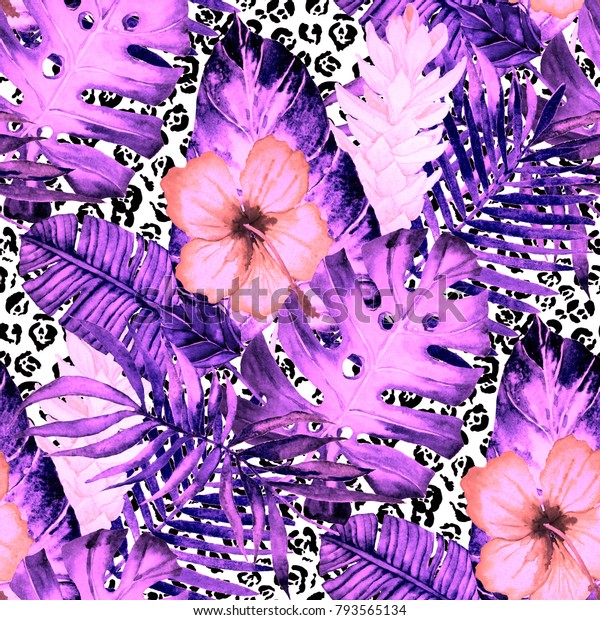 夏天野花的水彩无缝花卉图案. 绘制草甸田花：蓟，蓝铃，蕨类植物，草药 
