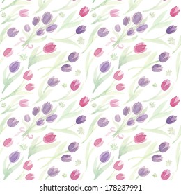 Watercolor seamless pattern with tulips