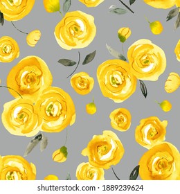 Aquarellfarbiges Muster mit gelben Rosen auf grauem Hintergrund