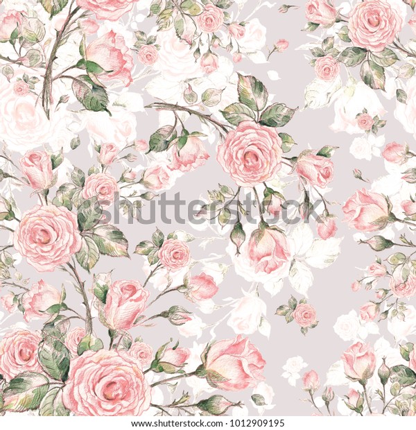 Watercolor Seamless Rose Pattern Pattern Fabric Stock Illustration ...