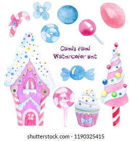 Watercolor Set With Candy, Candy House