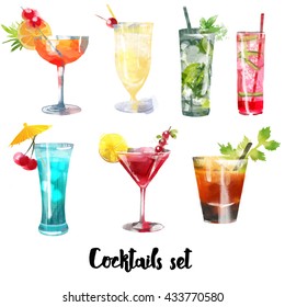 Watercolor set of Cocktails