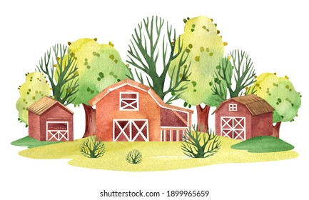 watercolor set collection farm houses