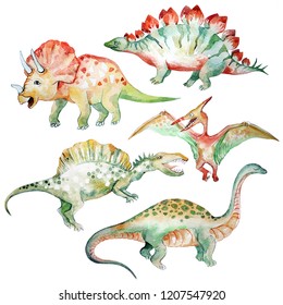 Watercolor Set Of Cute Dinosaurs For Your Design